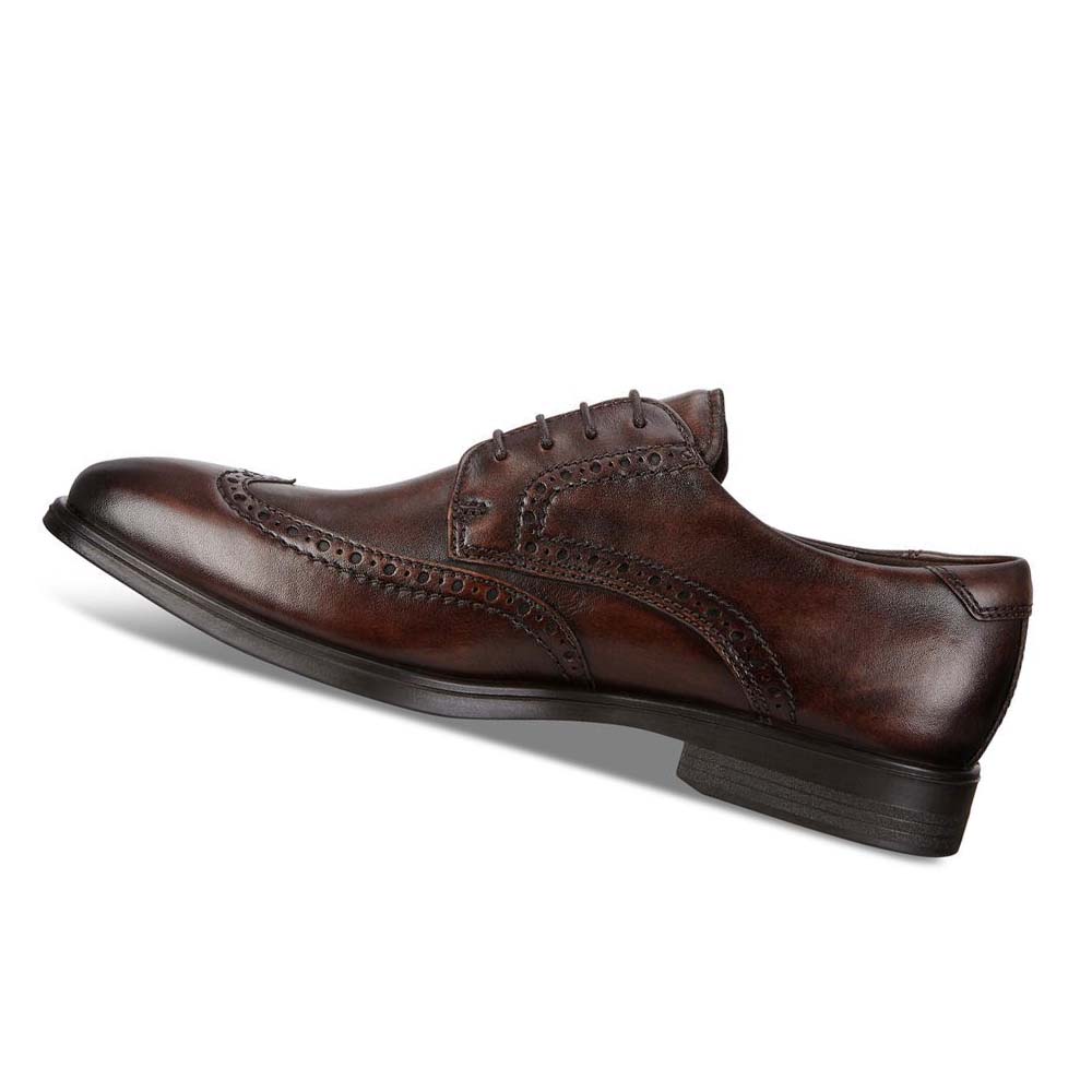 Men's Ecco Melbourne Wingtip Tie Dress Shoes Brown | Canada 523PJJ